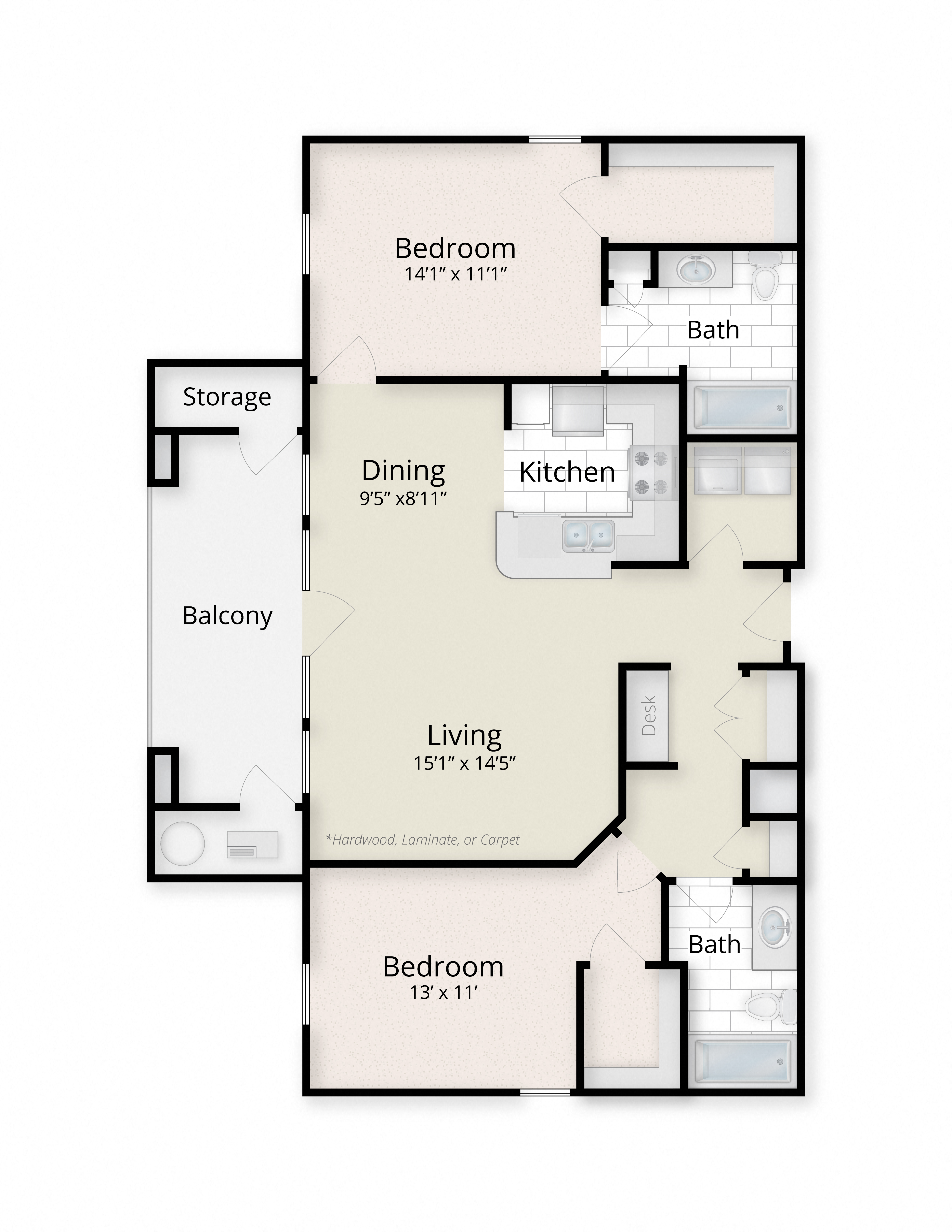 Residences at King Farm Apartments Townhomes Rockville Maryland two bedroom floor plan